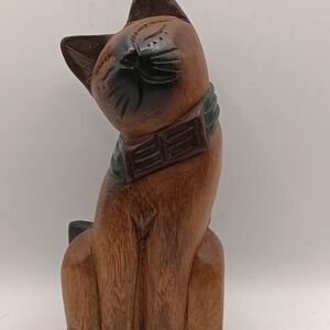 Handcrafted Wooden Cat Figurine - Brown